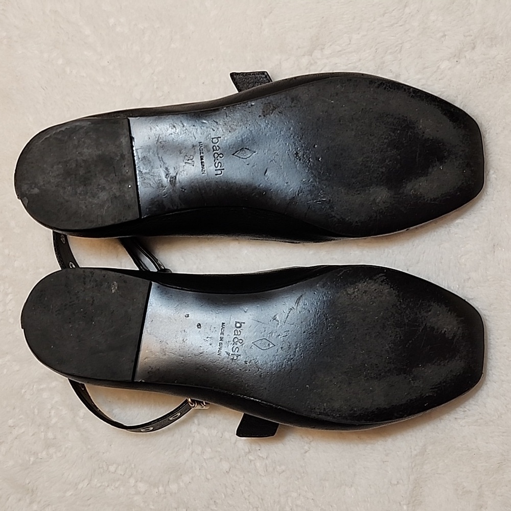 Ba&sh Canya Ballerina Black Leather Ankle Strap Ballet Flats Loafers Shoes Sz 7 - Picture 13 of 16